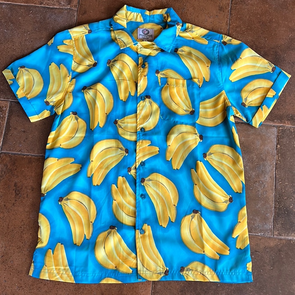 Resolution Men’s Turquoise Fun Bananas Shirt Size M NWT Baseball Shirt